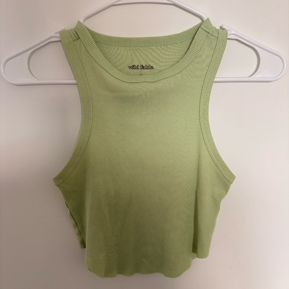Women's Light Green Wide Strapped Ribbed Cotton Tank Top with Asymmetric Hem - Picture 1 of 3